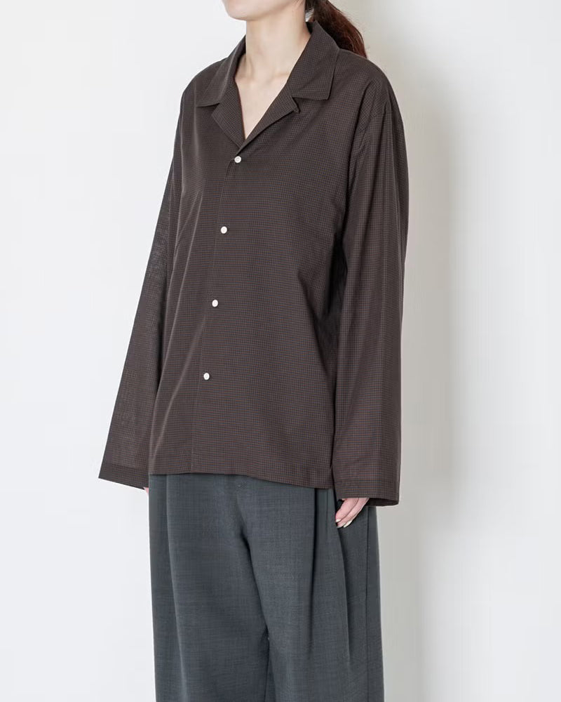 SILK BLENDED MINI CHECK PAJAMAS SHIRT -  BROWN