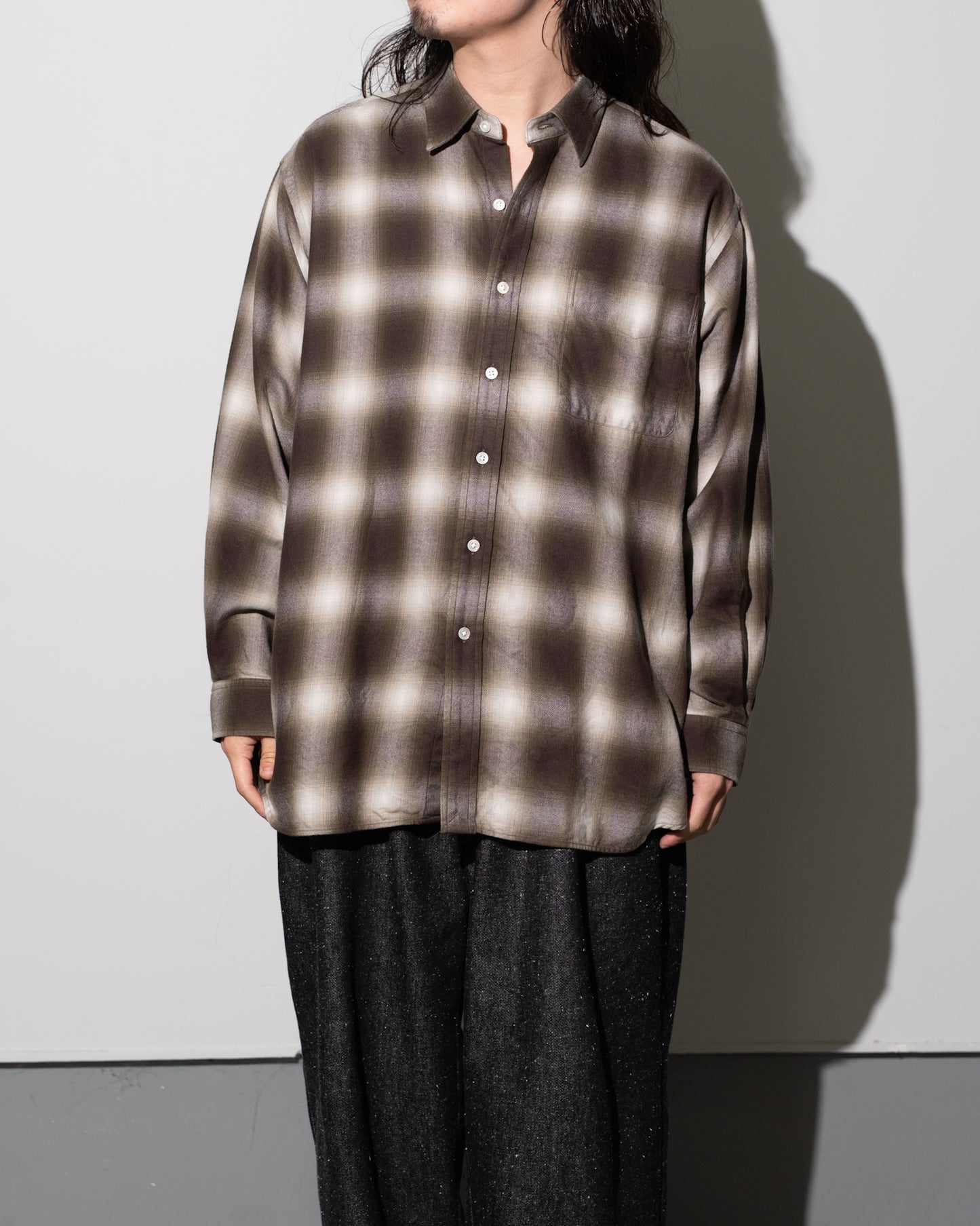 OMBRE PLAID SHIRT - BROWN×WHITE