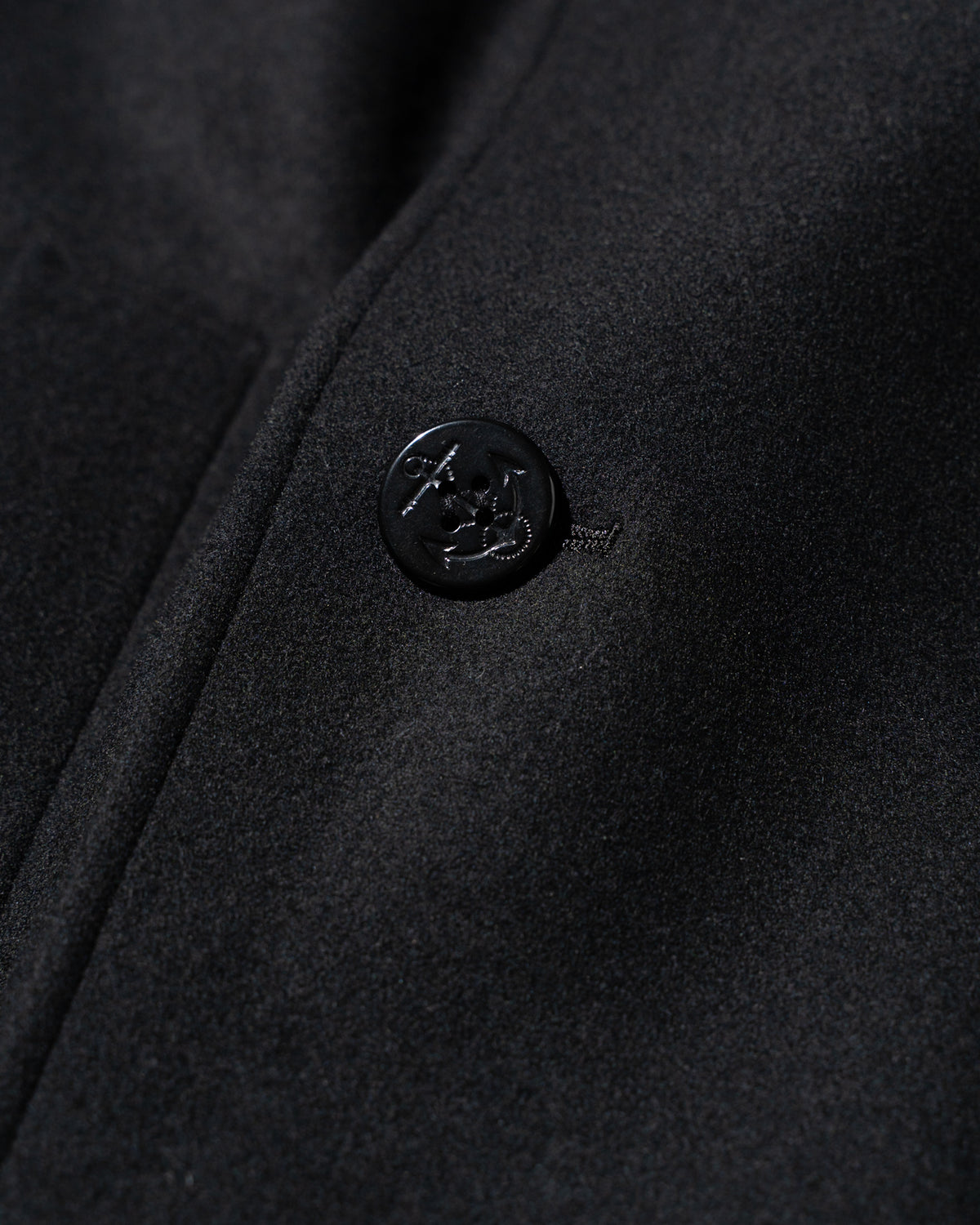 WOOL RAGLAN PEA COAT - BLACK