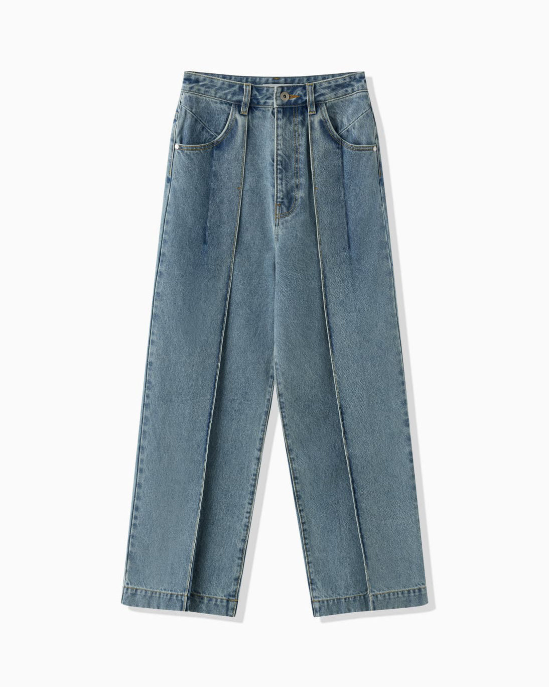 TUCKED DENIM PANTS - BLUE