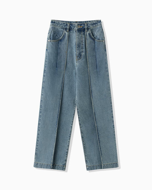 TUCKED DENIM PANTS - BLUE