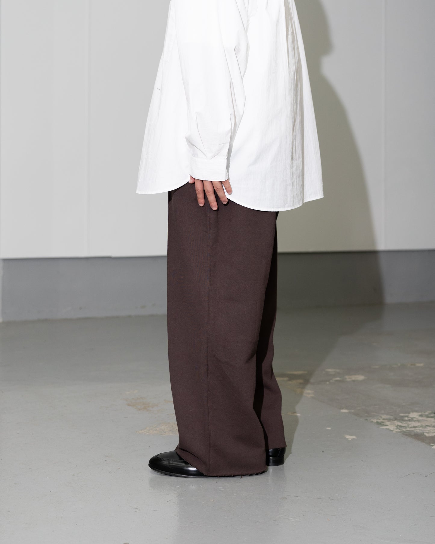 PINTUCK JERSEY WIDE PANTS - HICKORYBROWN