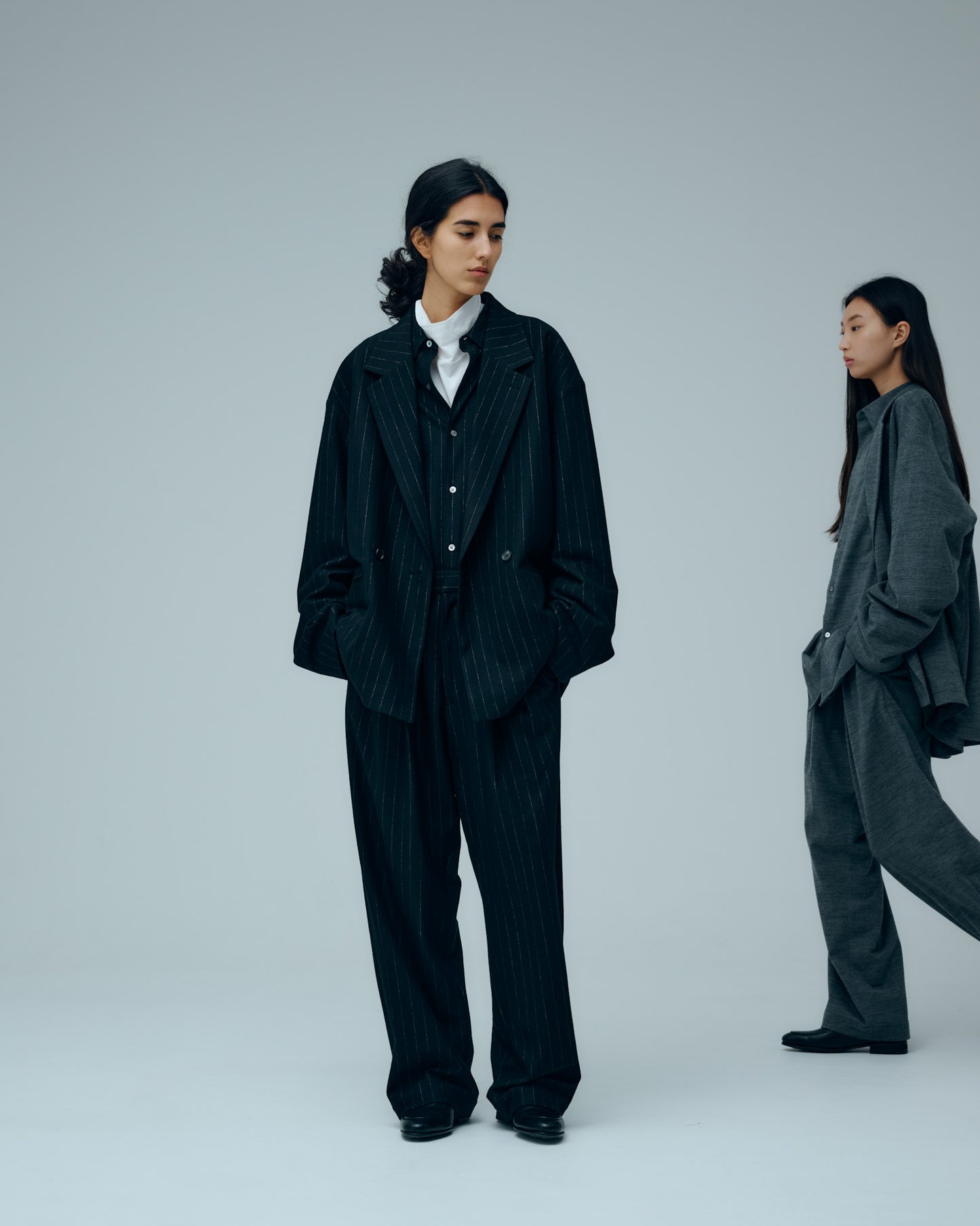 36G WOOL STRIPE DOUBLE JACKET - BLACK