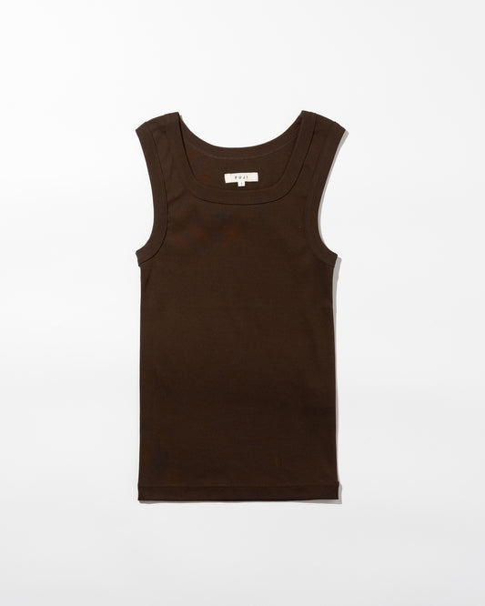 COTTON SQUARE TANK TOP - BROWN