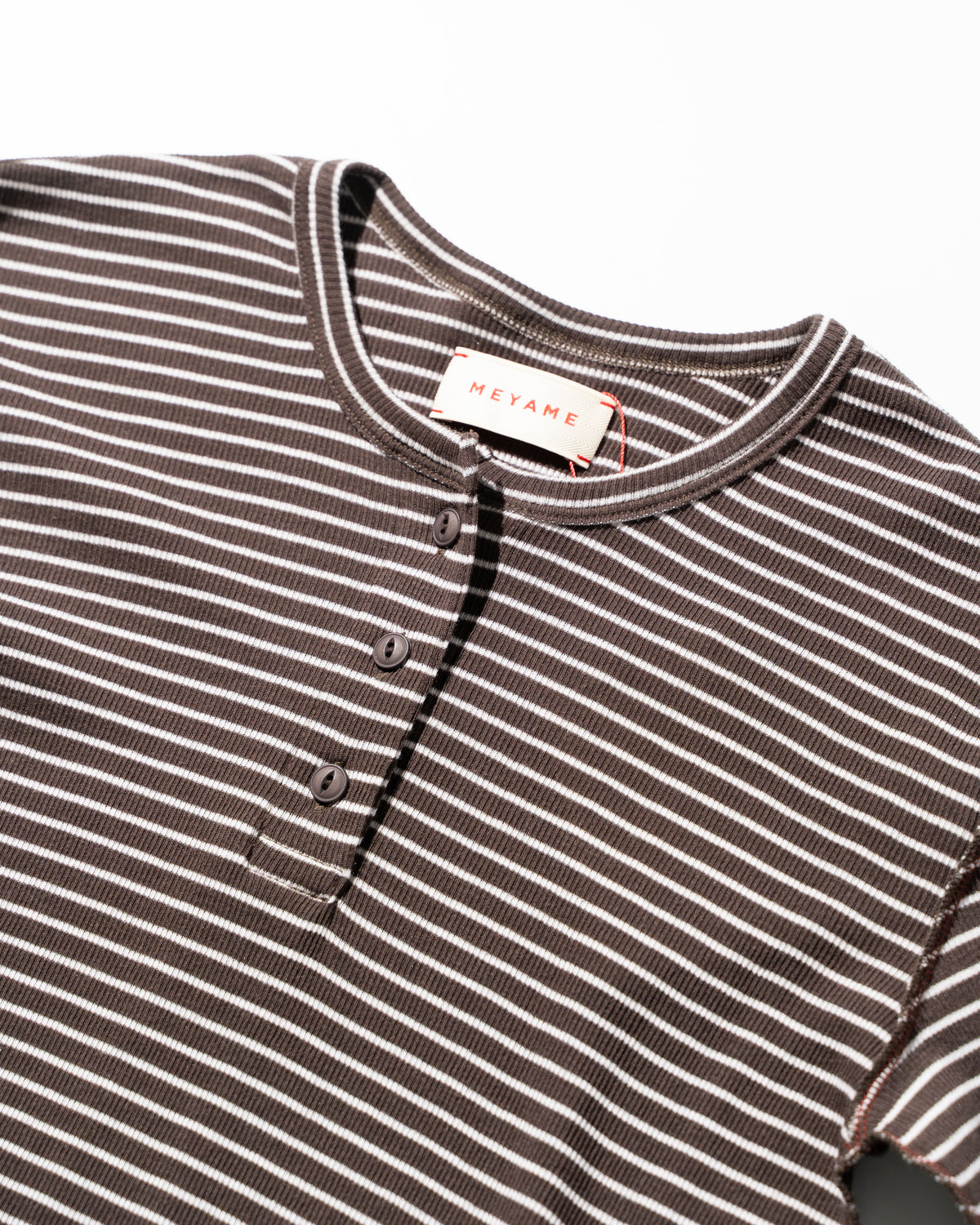 BORDER SOFT RIB HENRY NECK - BROWN×PINK