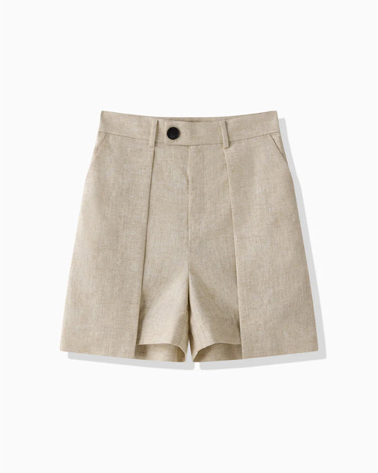 RAYON LINEN LAME SHORTS - BEIGE