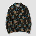 FLOWER JACQUARD OPEN COLLAR SHIRT - BLACK