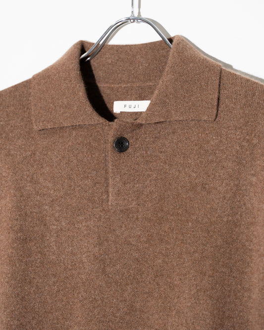 CASHMERE KNIT POLO - BROWN