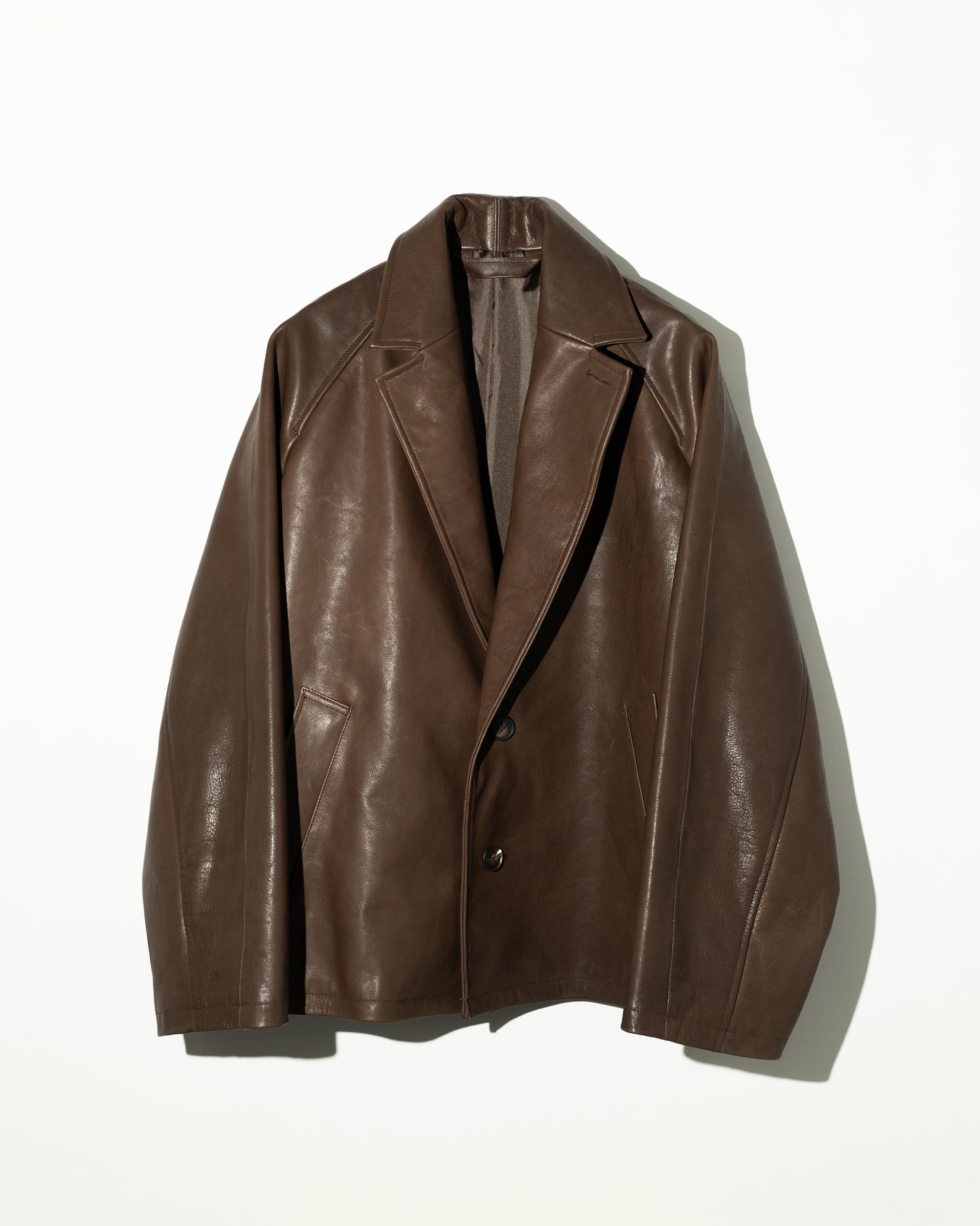 SHRINK LEATHER OVERSIZE RAGLAN JACKET - BROWN
