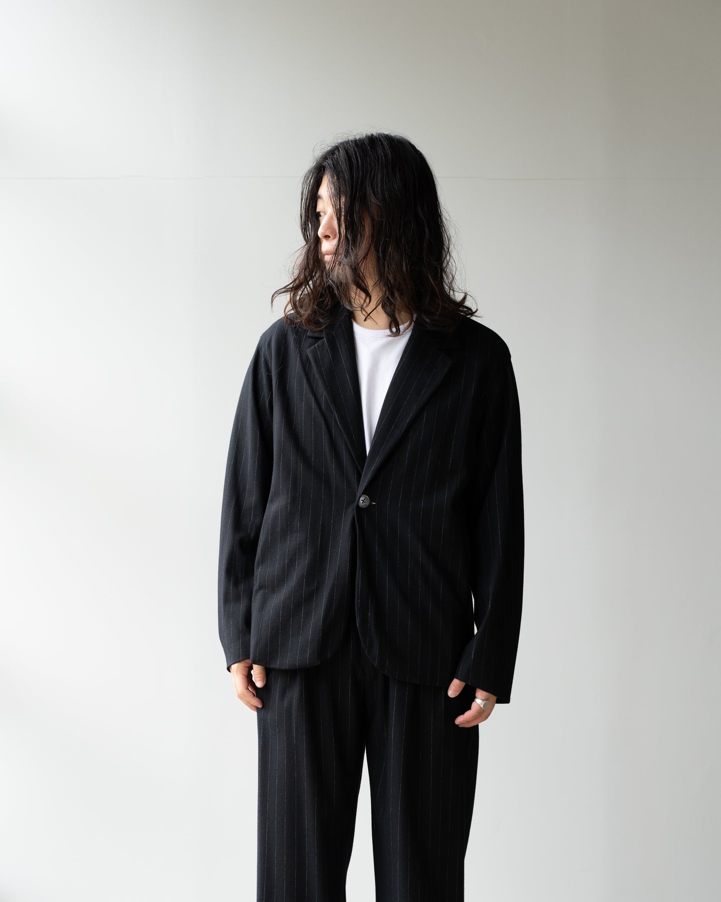 36G WOOL STRIPE 1B JACKET - BLACK SP