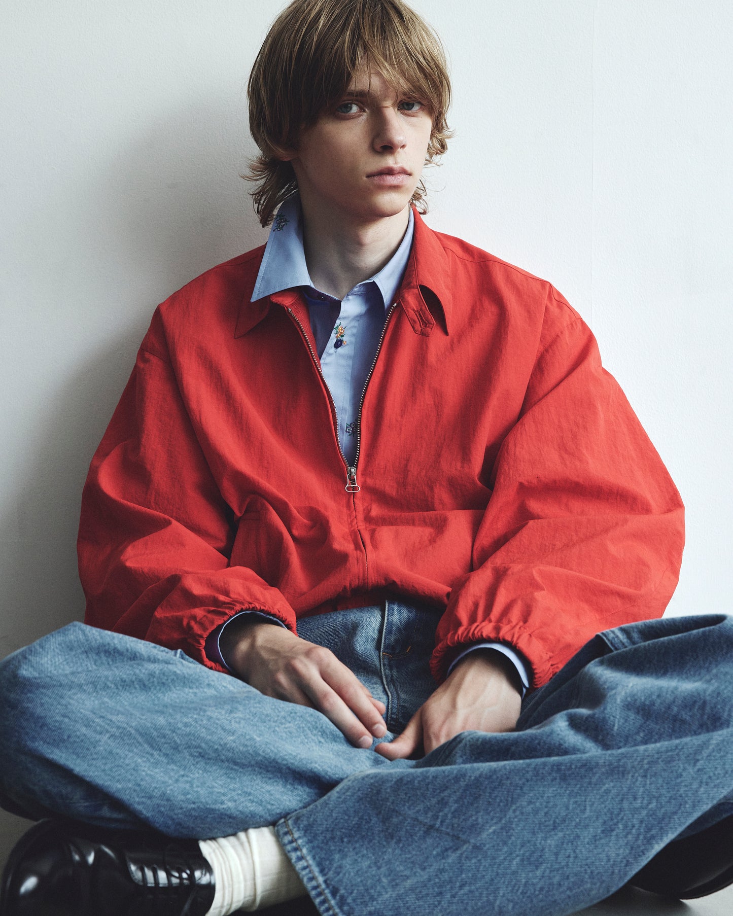 NYLON TAFFETA OVERSIZED DRIZZLER JACKET - RED