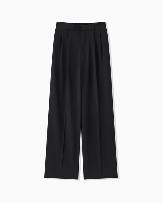 BACK SATIN 2TACK PANTS - BLACK