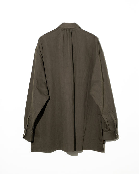 COTTN DYED SATIN OVER SIZE PULL OVER SHIRTS - KHAKI
