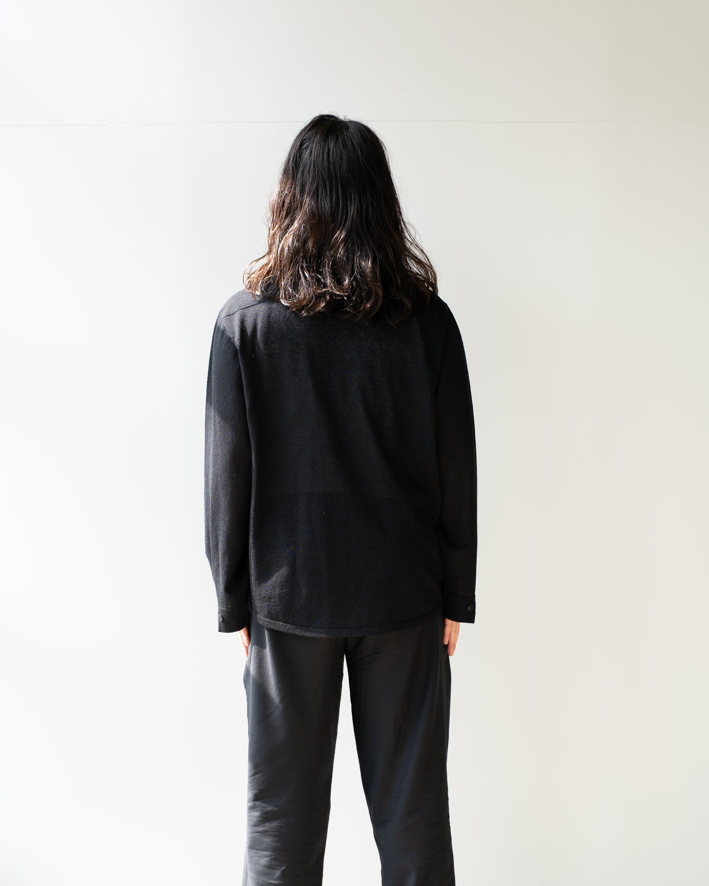 LINEN CHAMBRAY KNIT SHIRTS - BLACK