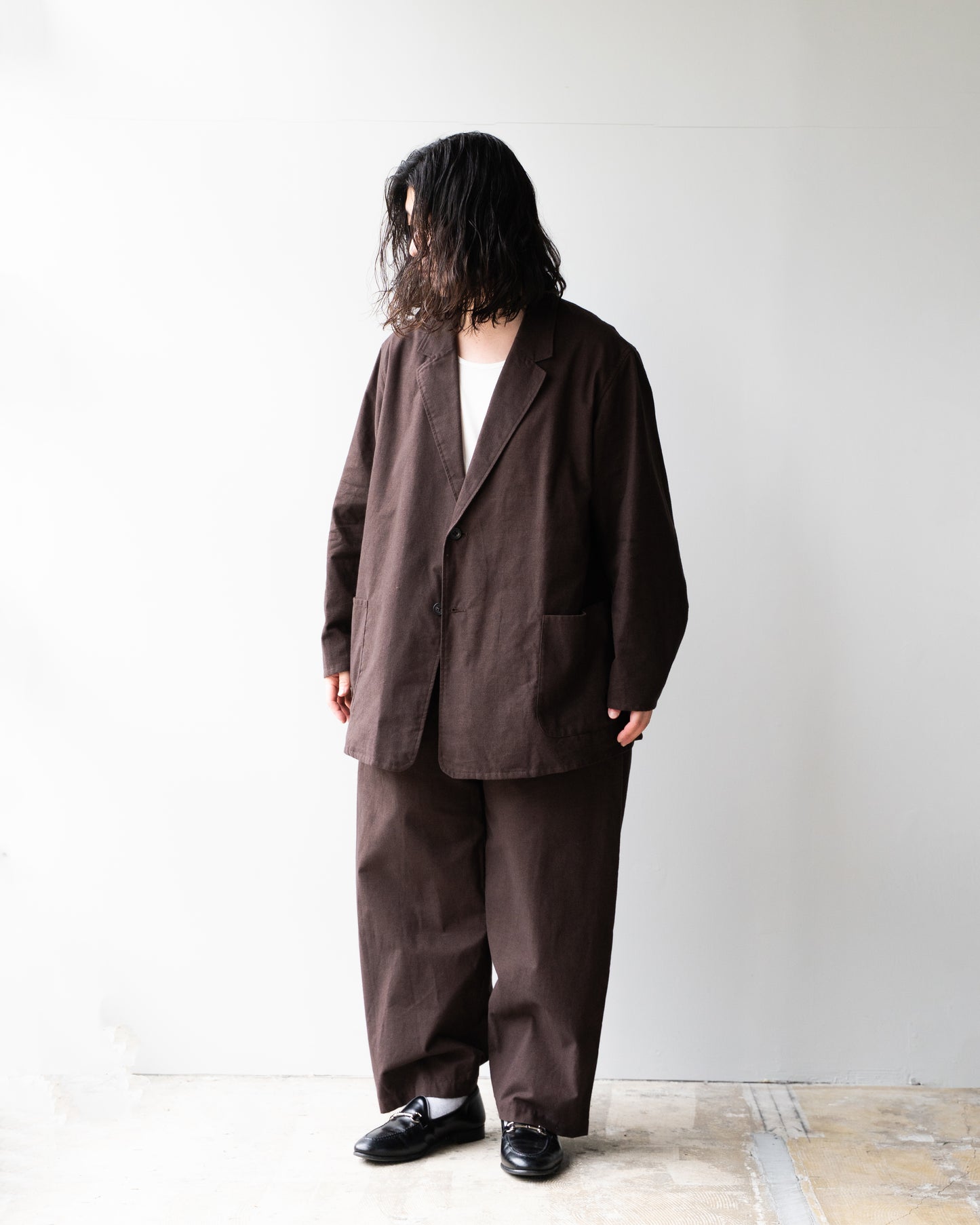 BRUSHED COTTON EASY TROUSERS - BROWN