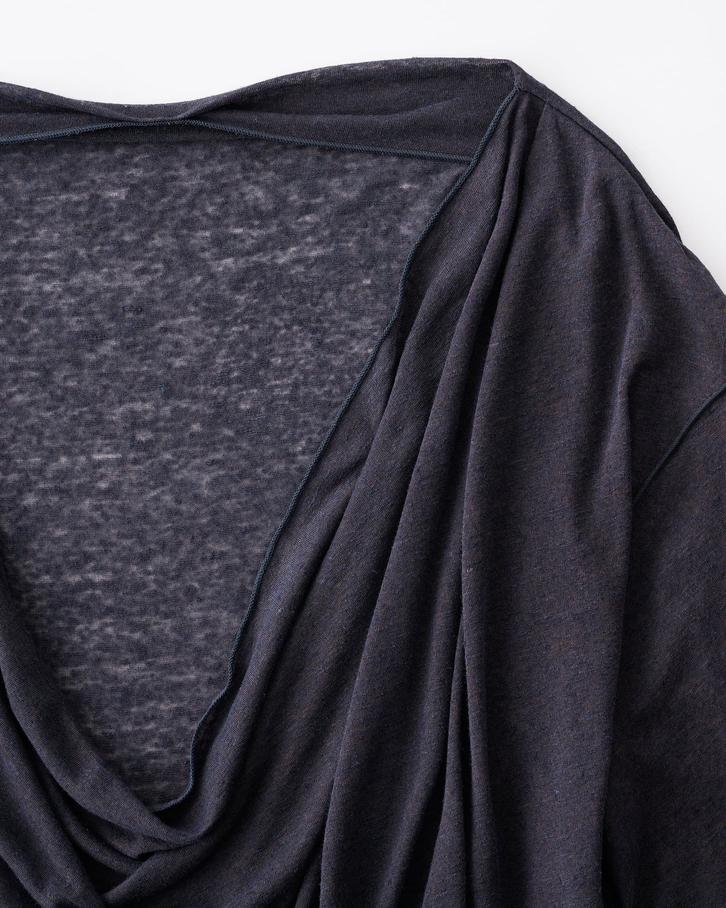 LINEN COVERED POLYESTER CORE FINE JERSEY DRAPED LONG SLEEVEPULL OVER - CHARCOAL GRAY
