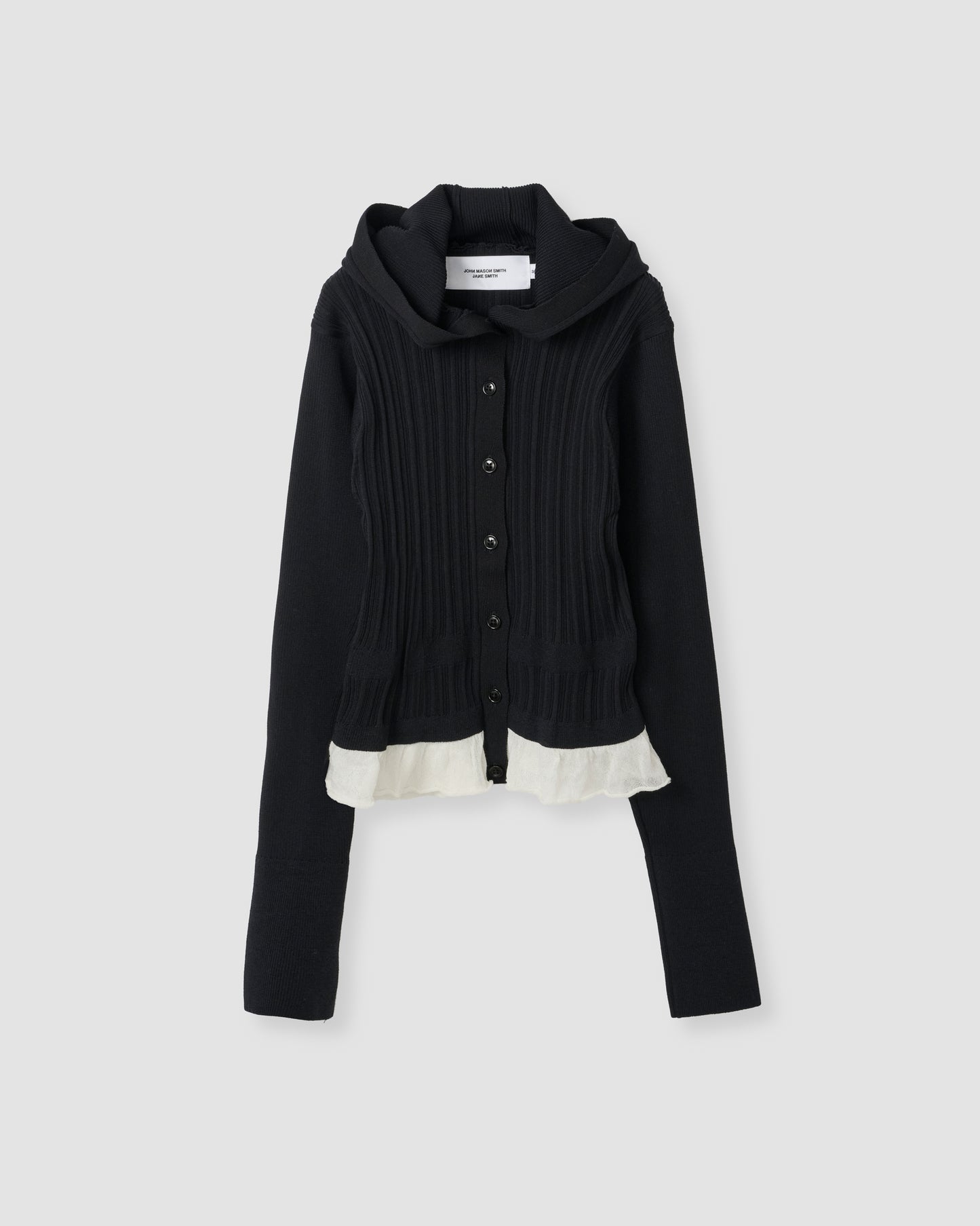 16G RIB HOOD CARDIGAN - BLACK