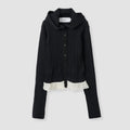 16G RIB HOOD CARDIGAN - BLACK