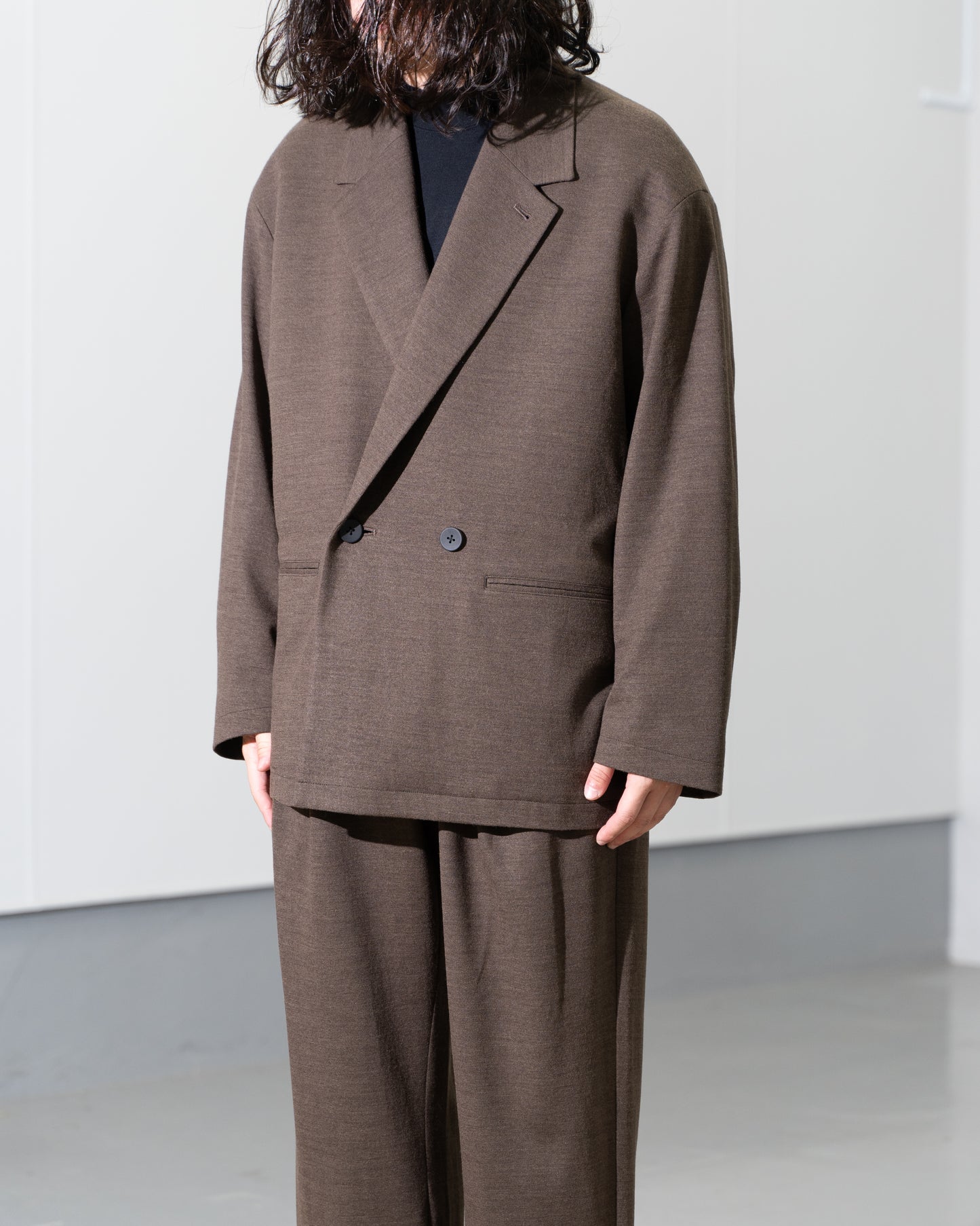 36G WOOL HERRINGBONE DOUBLE JACKET - BROWN