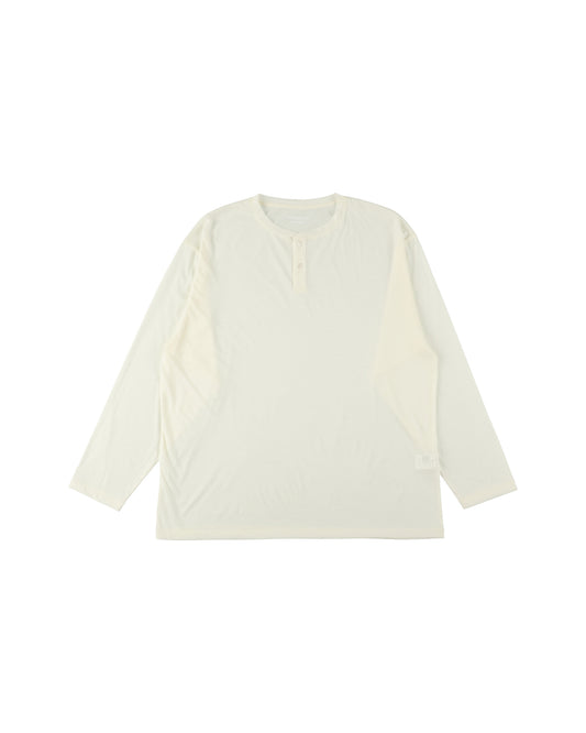 36G WOOL HENLEY SILKY LS TEE - WHITE