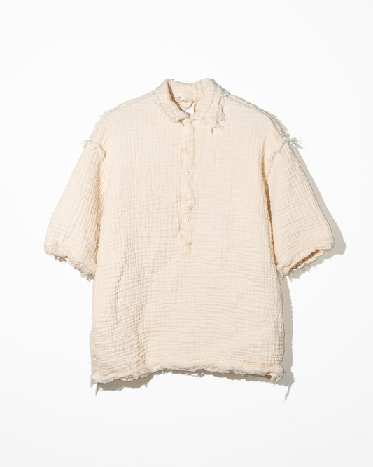 CREPON 4GAUZE POLO SHIRT - NATURAL