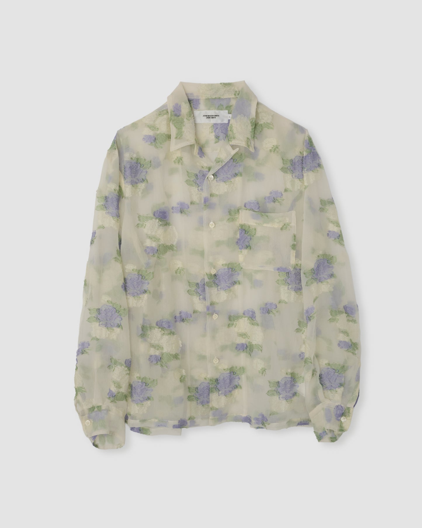 FLOWER JACQUARD OPEN COLLAR SHIRT - WHITE