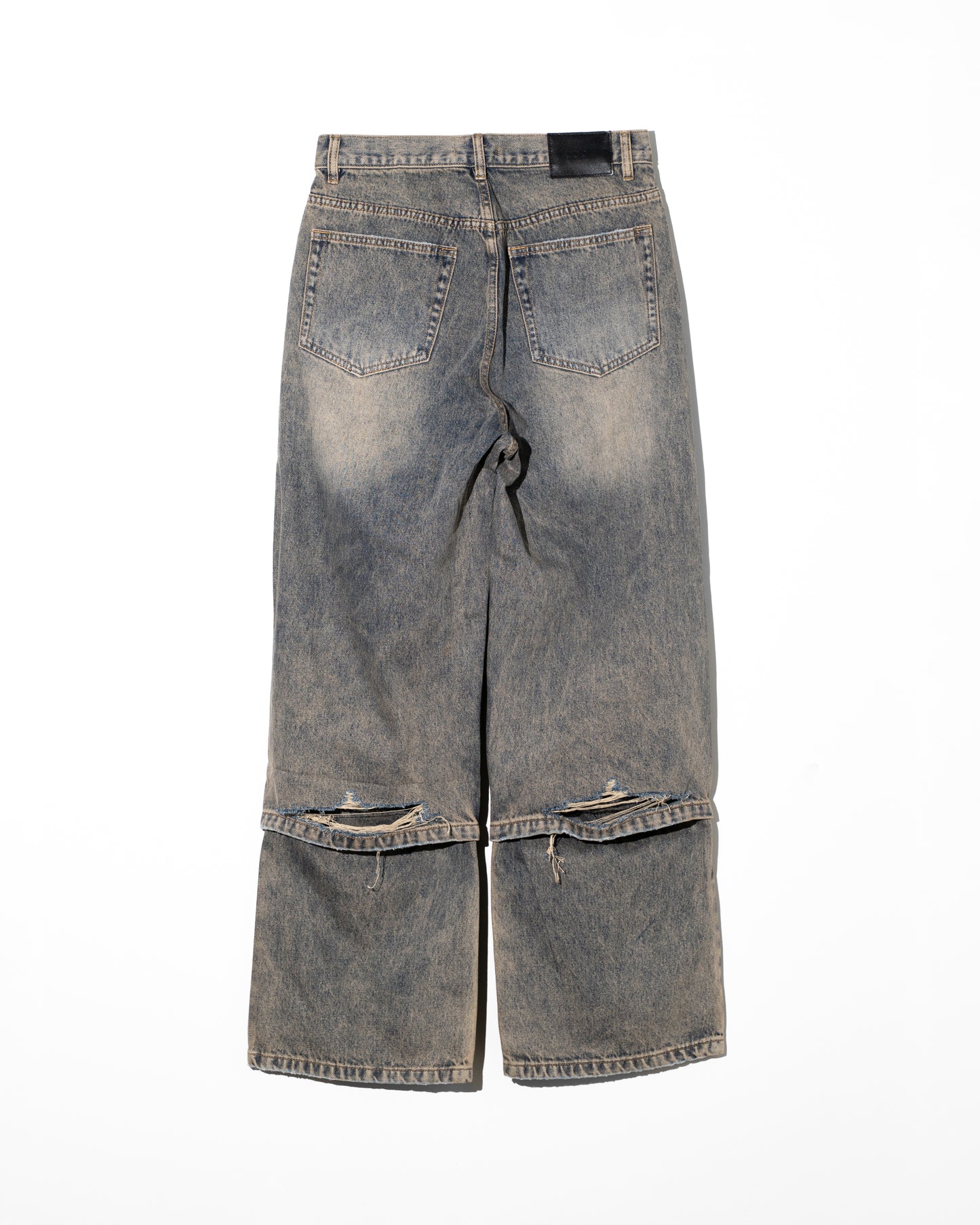 GREY ACID WASH LAYERED HYBRID JEANS - GREY ACID WASH