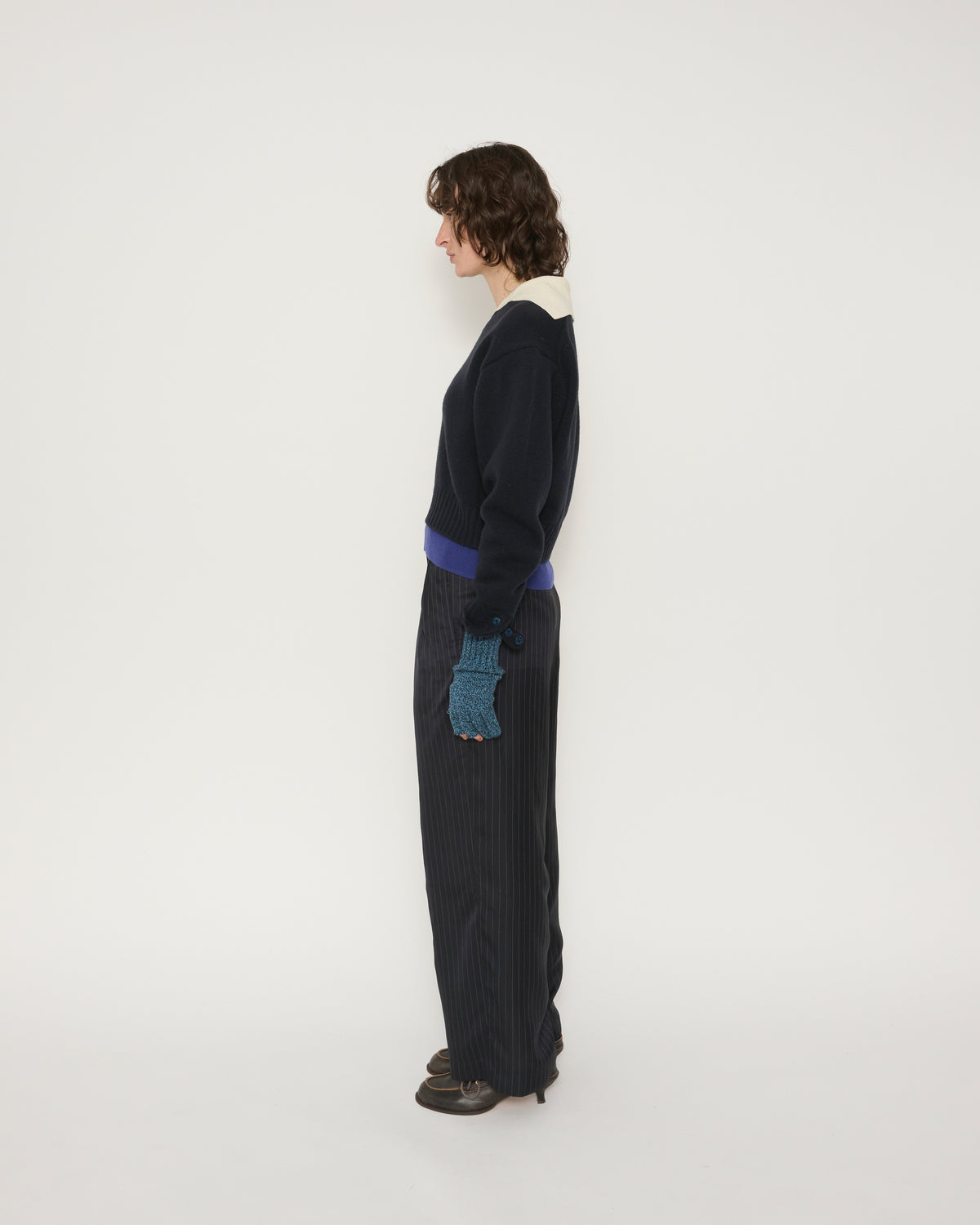 5G LAYERED V NECK SWEATER - NAVY