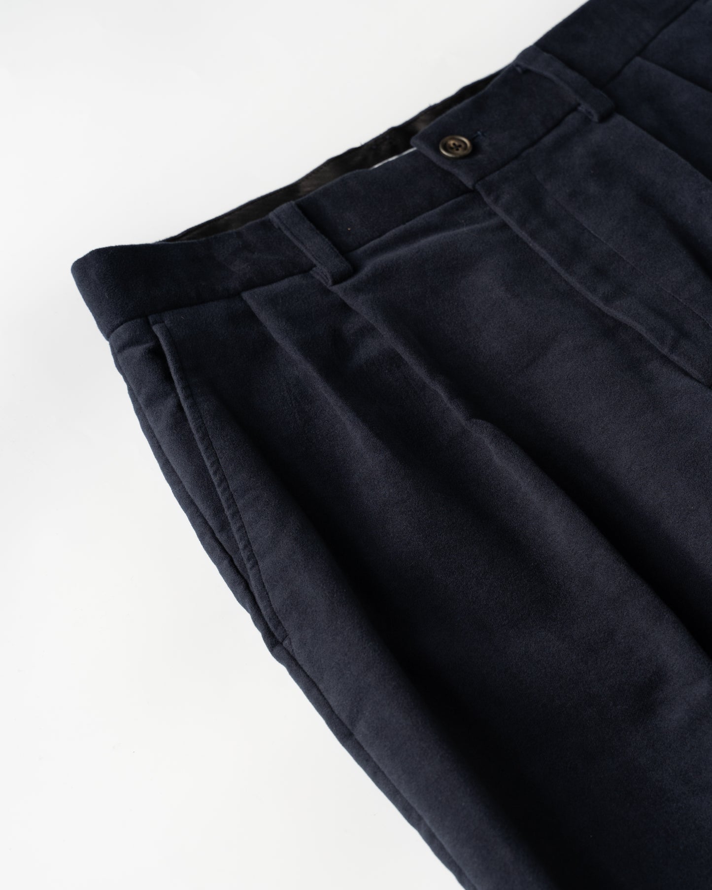 BRITISH MOLESKIN 2 TUCK WIDE PANTS - NAVY