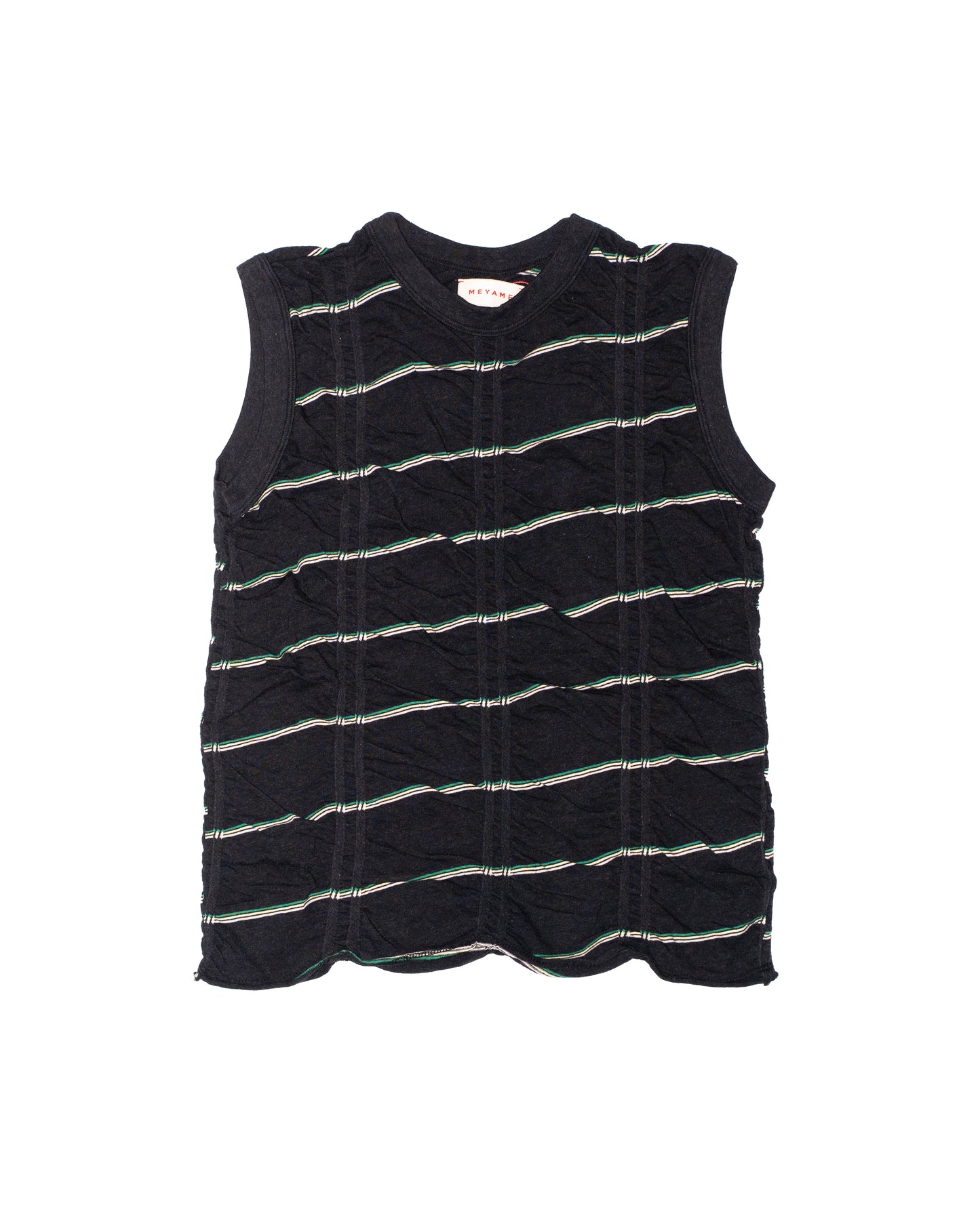 TUCKED JACQUARD BORDER SLEEVELESS - BLACK