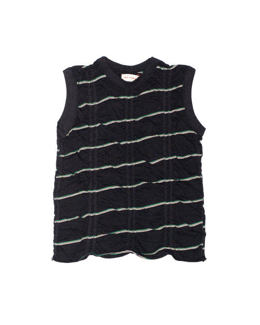 TUCKED JACQUARD BORDER SLEEVELESS - BLACK