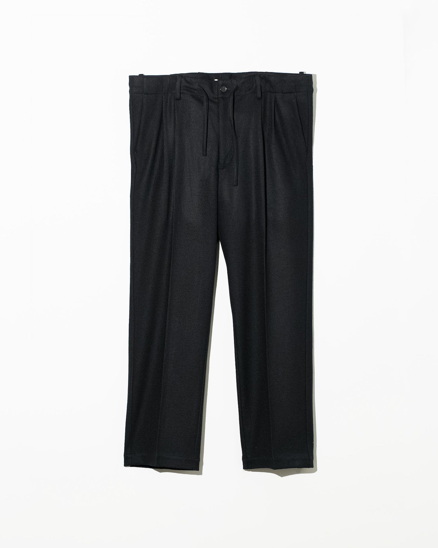 WOOL BELTLESS CORDED PANTS - BLACK