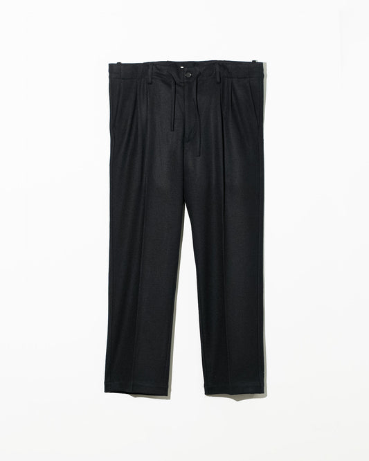 WOOL BELTLESS CORDED PANTS - BLACK
