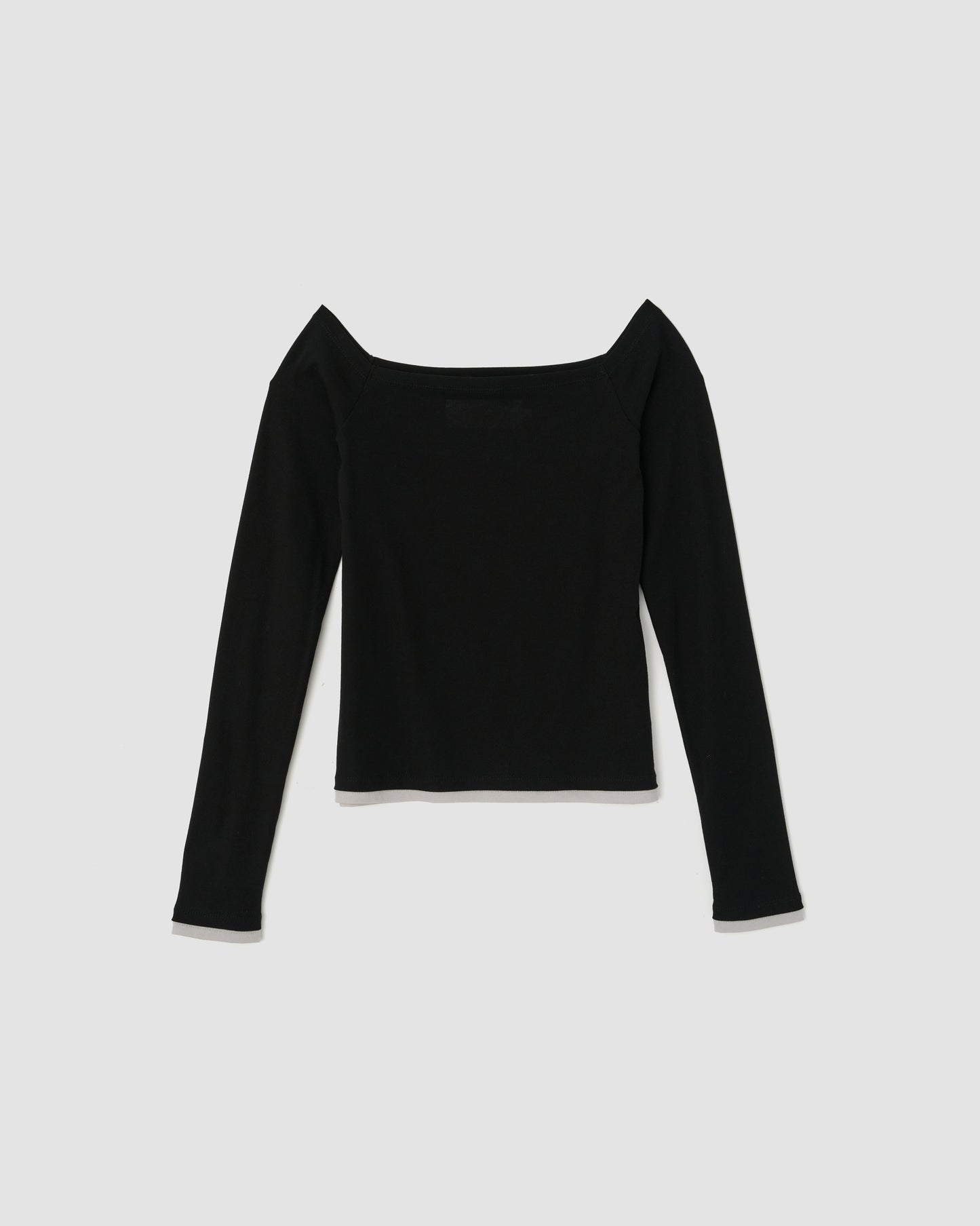 COTTON OFF SHOULDER LAYERED PULLOVER - BLACK
