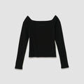 COTTON OFF SHOULDER LAYERED PULLOVER - BLACK