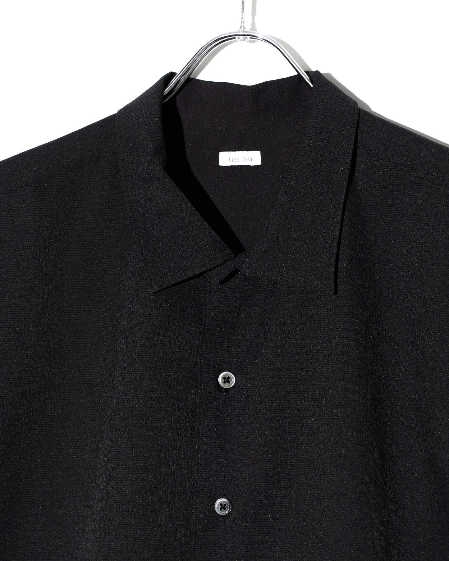 QUICK DRY STRETCH OPEN COLLAR SHIRT - BLACK