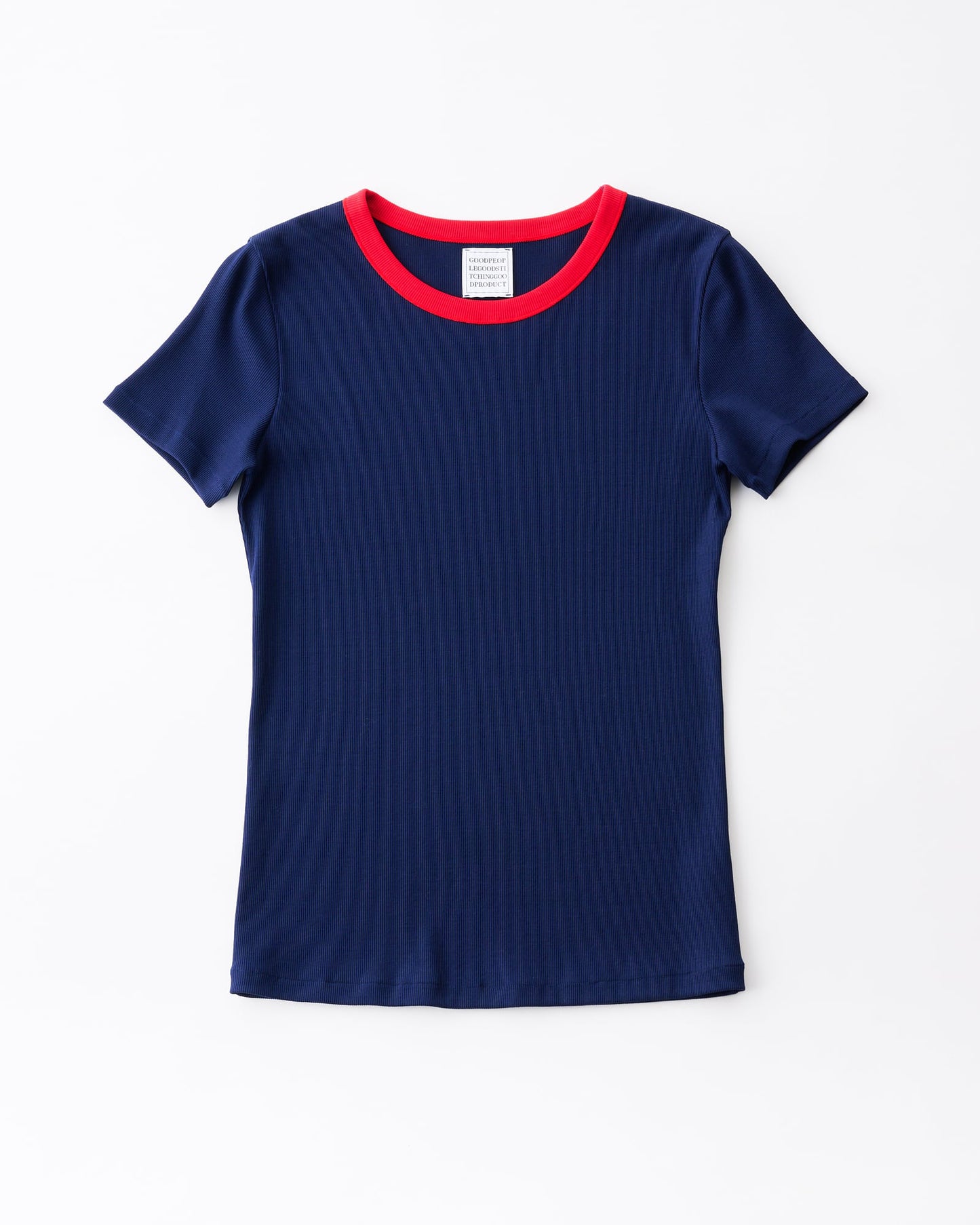 FRESCA ZERO LIGHT RIB CREW NECK SHORT SLEEVE T - MID NIGHT BLUE×P.RED