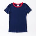FRESCA ZERO LIGHT RIB CREW NECK SHORT SLEEVE T - MID NIGHT BLUE×P.RED