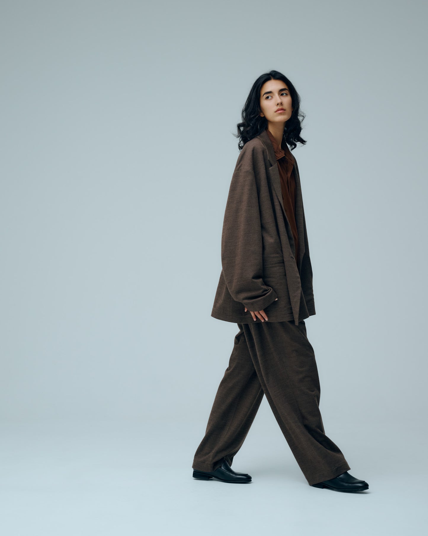 36G WOOL HERRINGBONE DOUBLE JACKET - BROWN