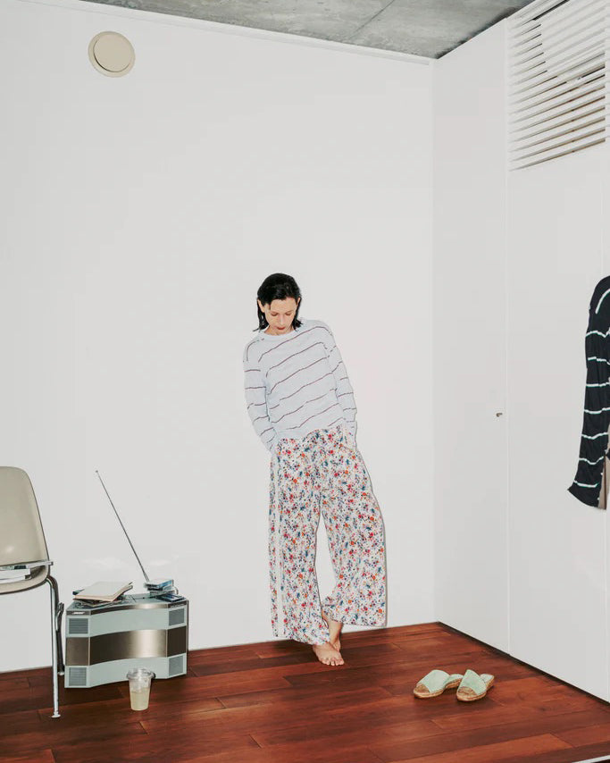 TUCKED JACQUARD BORDER PULLOVER - HEATHER GRAY