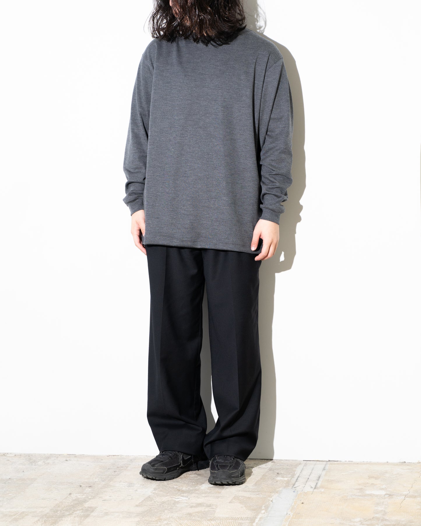 MERINO WOOL CREW NECK LONG SLEEVE SHIRT - GRAY