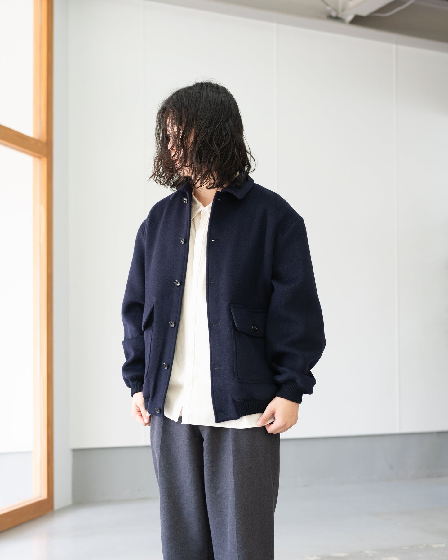WOOL MELTON BASIC BLOUSON - NAVY
