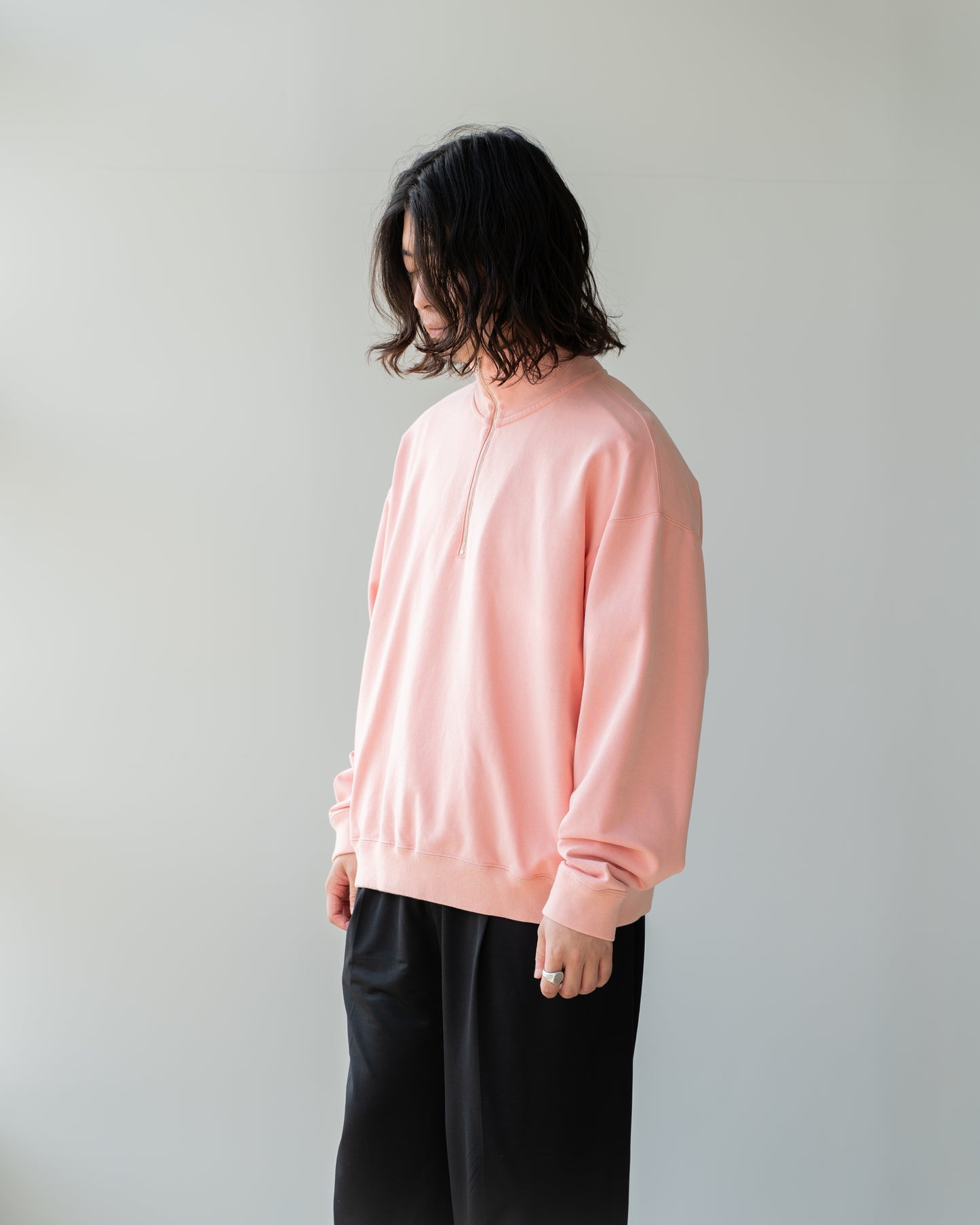 36G SUPER FINE GAUGE HALF ZIP PULLOVER - SALMON PINK