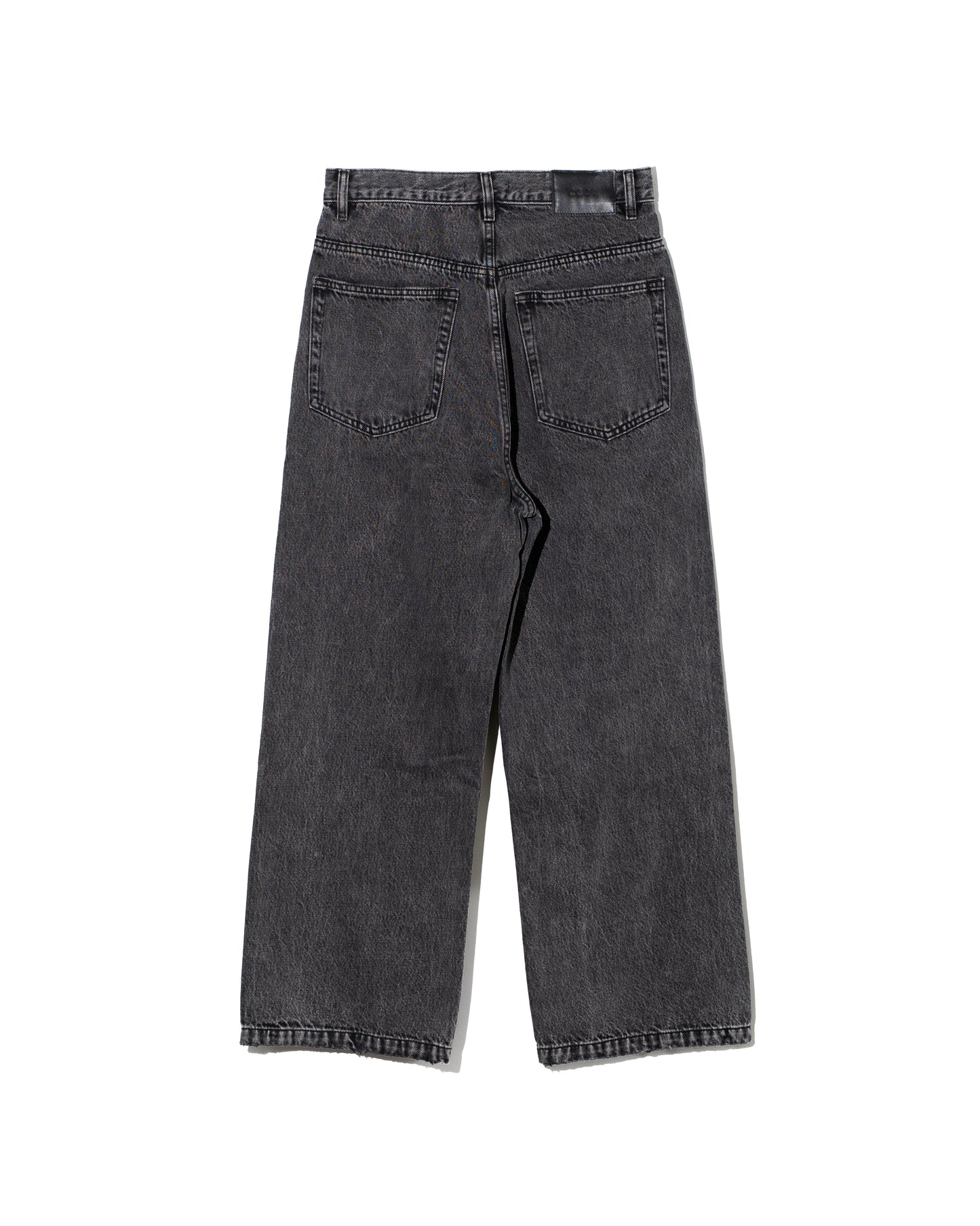 BLACK ACID WASH BREAK CUT STRAIGHT JEANS - BLACK ACID WASH