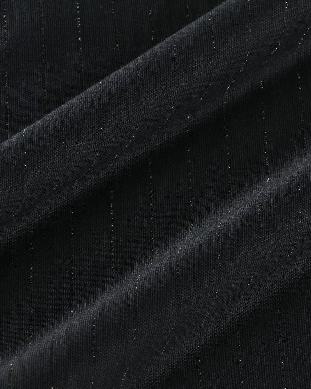 28G SILK RAMIE GLITTERY STRIPE TUCK EASY PANTS - BLACK