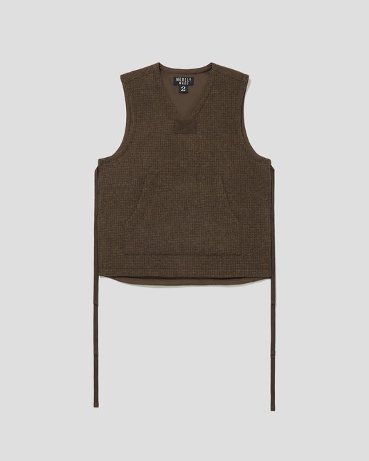TWEED CHECK WOOLEN VEST - FOREST BROWN