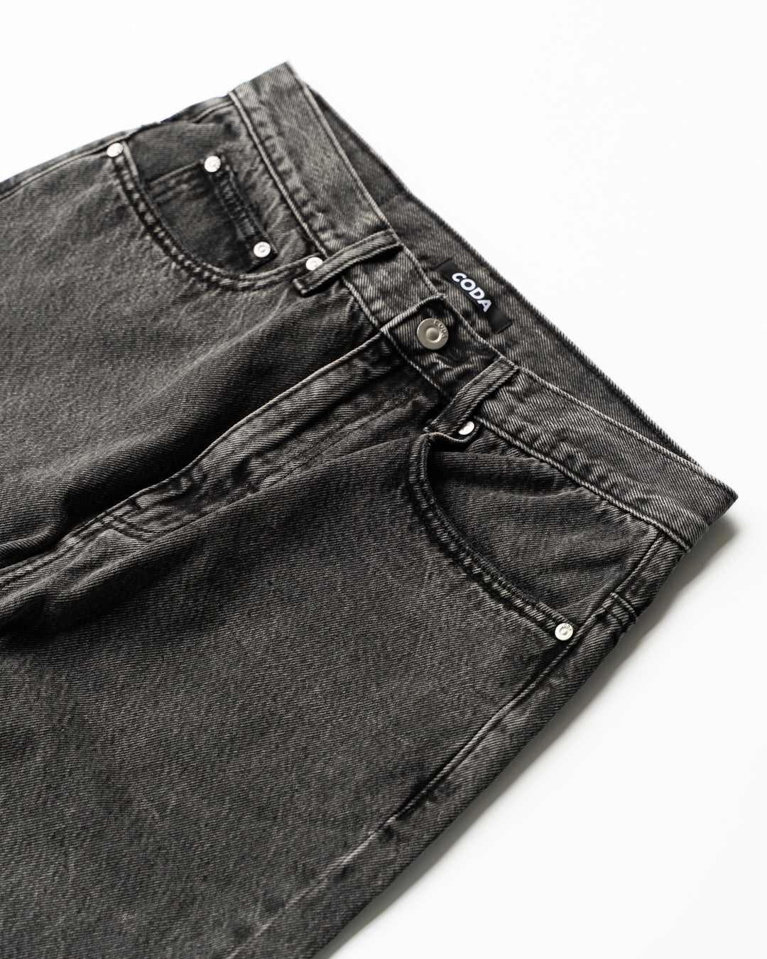 BLACK ACID WASH BREAK CUT STRAIGHT JEANS - BLACK ACID WASH