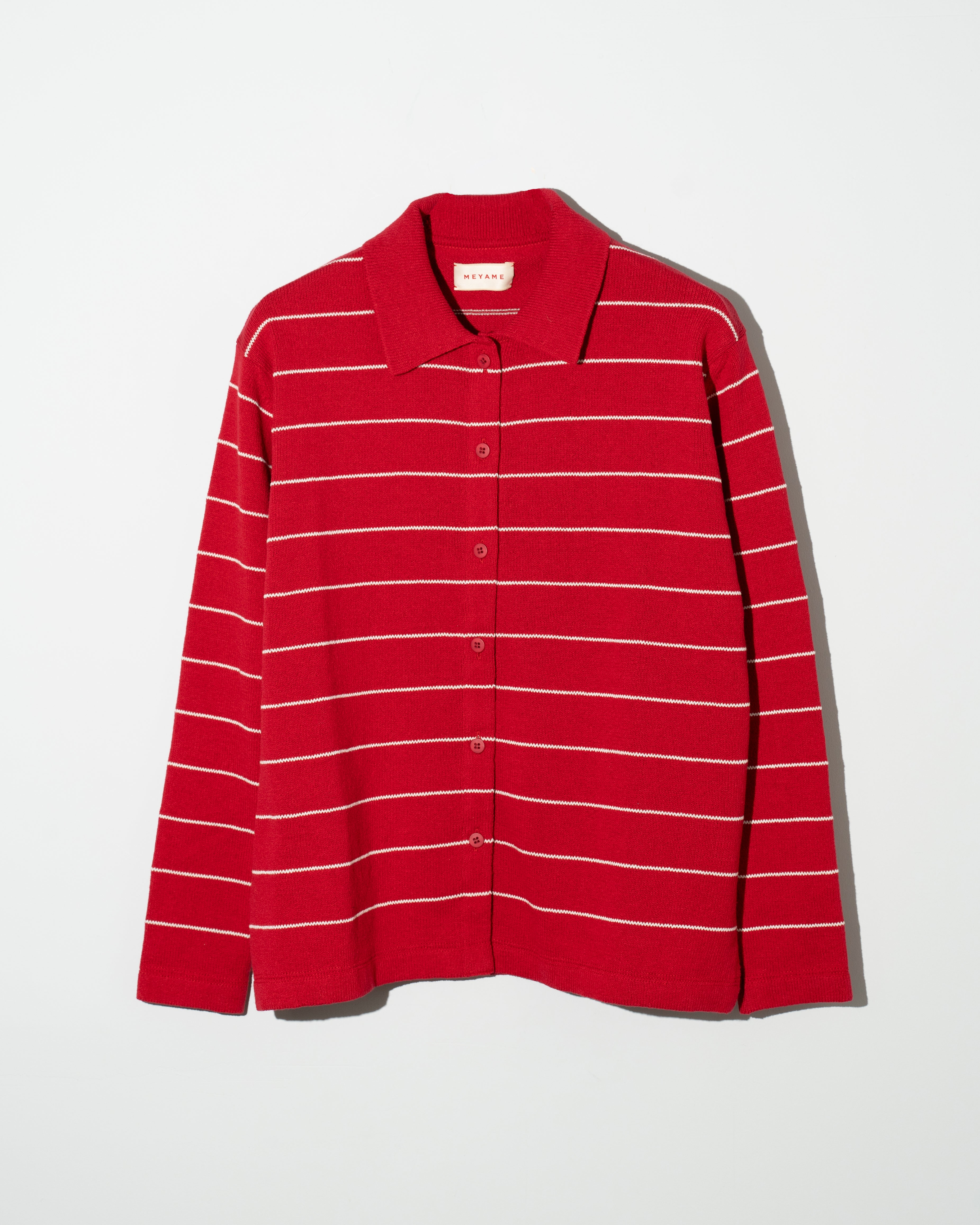 MEYAME (メヤメ) BORDER COTTON KNIT CARDIGAN RED | HAKU公式通販