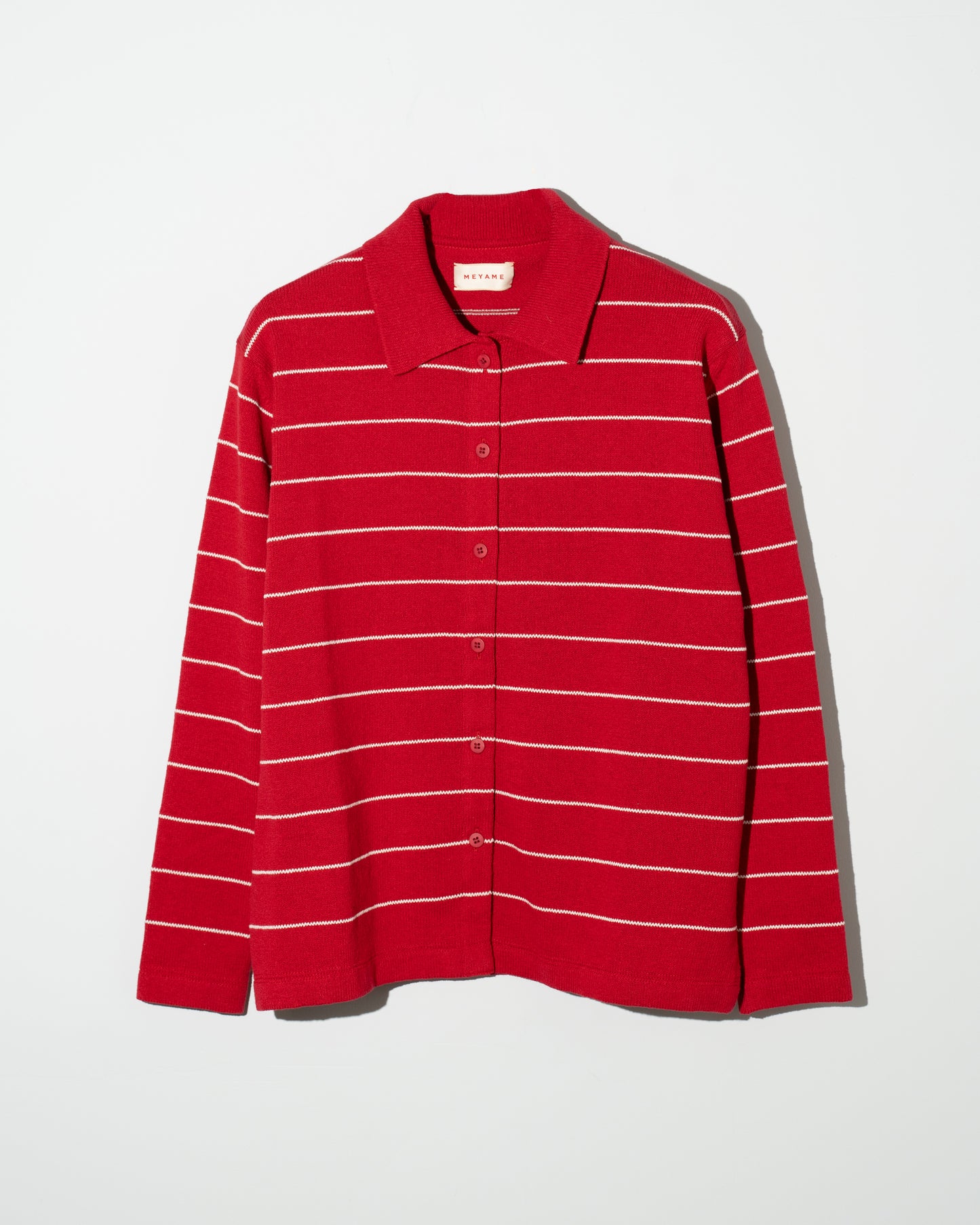 BORDER COTTON KNIT CARDIGAN - RED