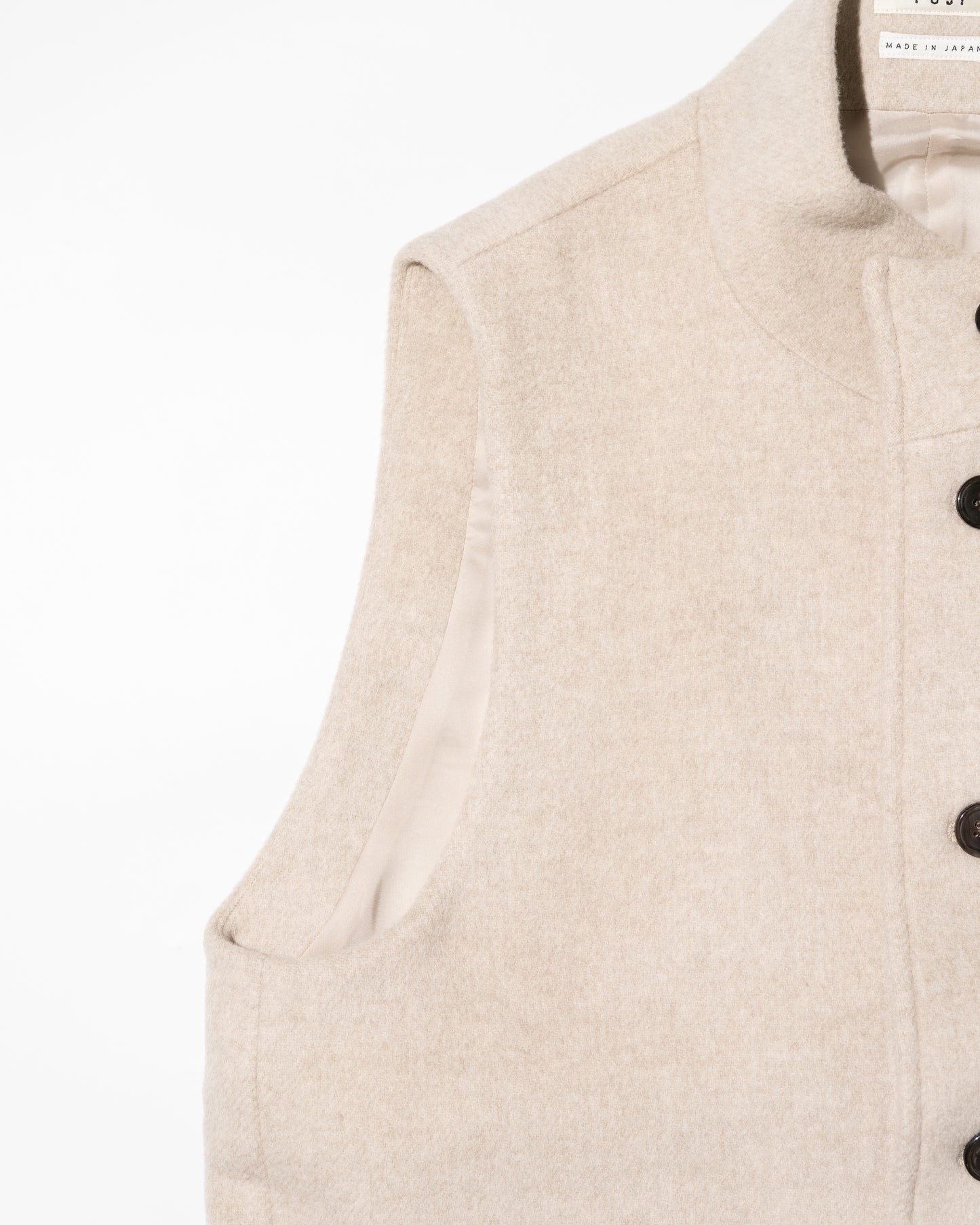 LAMBSWOOL MELTON STAND COLLAR GILET - OFF WHITE